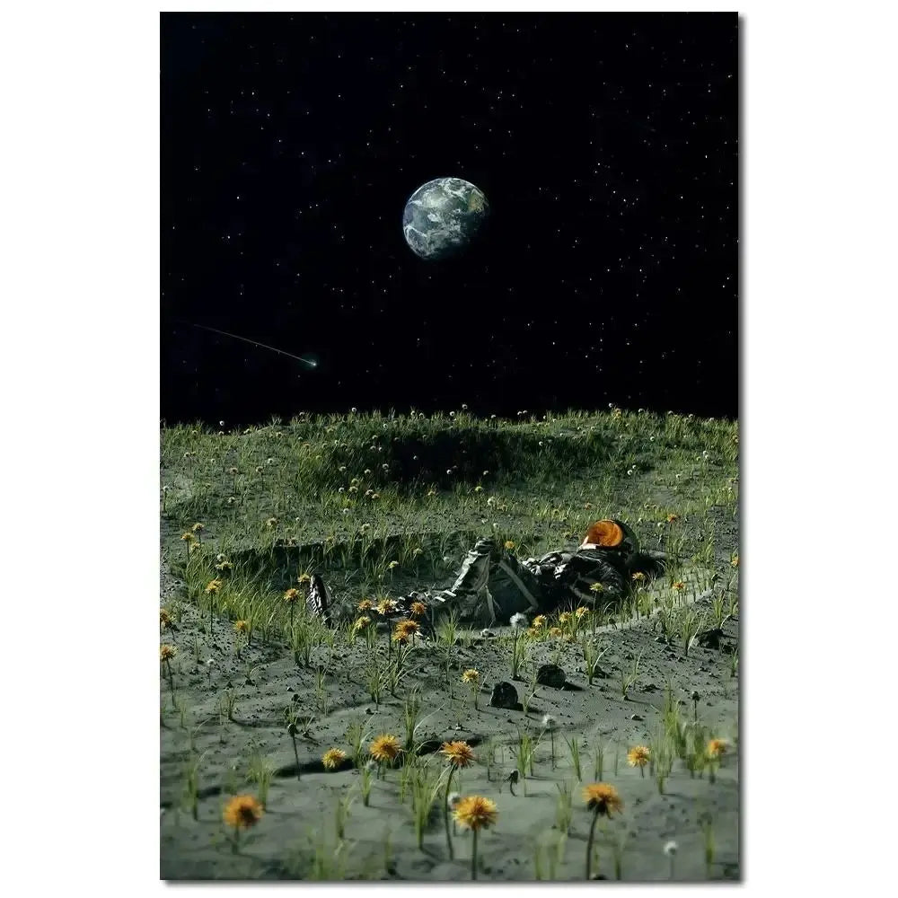 Abstract Astronaut Space Flower Canvas Wall Art Poster | Modern Canvas Wall Art Peaceful Pleasures Health and Wellness 7 50x70cm Unframed