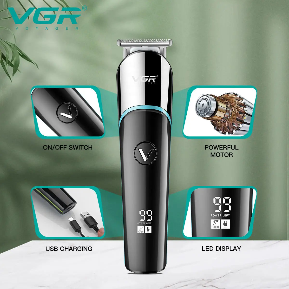 VGR V-291 Rechargeable Hair Clipper Beard Trimmer Cutting Machine Professional Electric Hair Trimmer Cordless for Men Peaceful Pleasures Health and Wellness