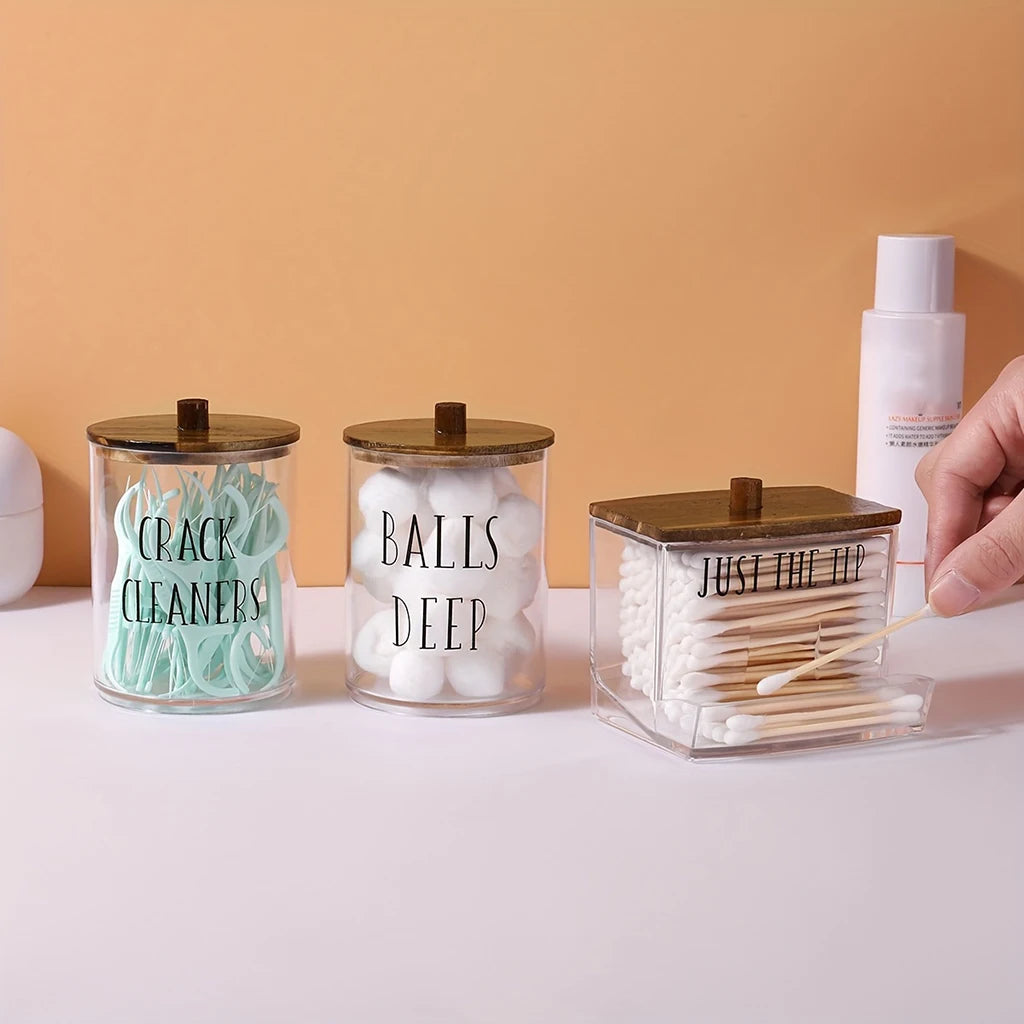 3pcs Acrylic Apothecary Jar Bathroom Organizer Set – Cotton Swab Holder, Cotton Ball & Bathroom Decor Storage
