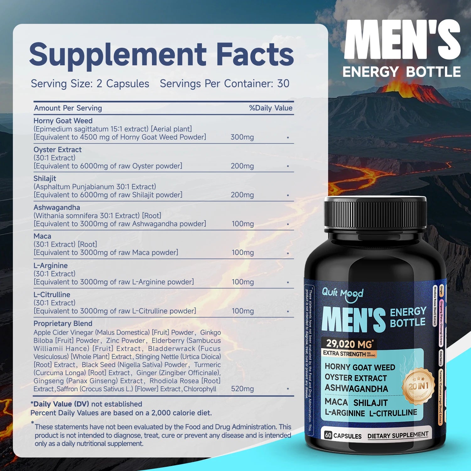 Men’s 20-in-1 Energy & Vitality Capsules – Horny Goat Weed, Maca, Oyster Extract & More | 60 Count Peaceful Pleasures Health and Wellness