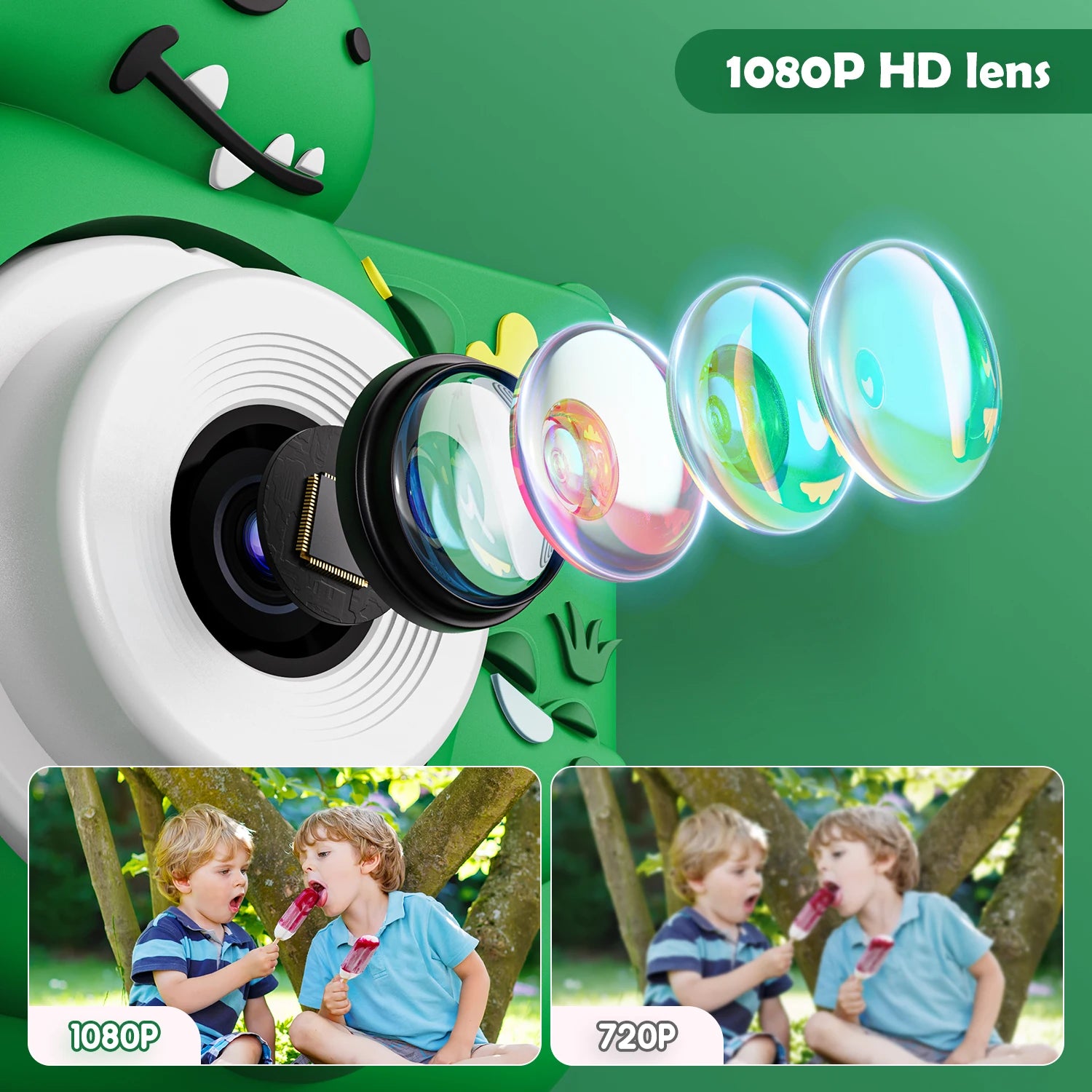 Kids Digital Camera with 32G Card Toy Girl Boy 1080p Hd Screen Outdoor Cartoon Dinosaur Camera Photography Video Birthday Gifts Peaceful Pleasures Health and Wellness