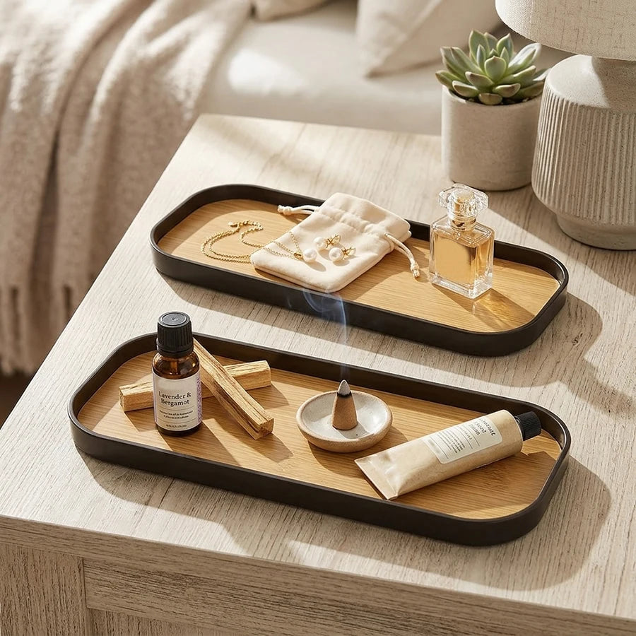 Marble-Pattern Bathroom Vanity Tray – Rectangle Counter Tray for Soap, Perfume & Jewelry (1-2 Pcs)