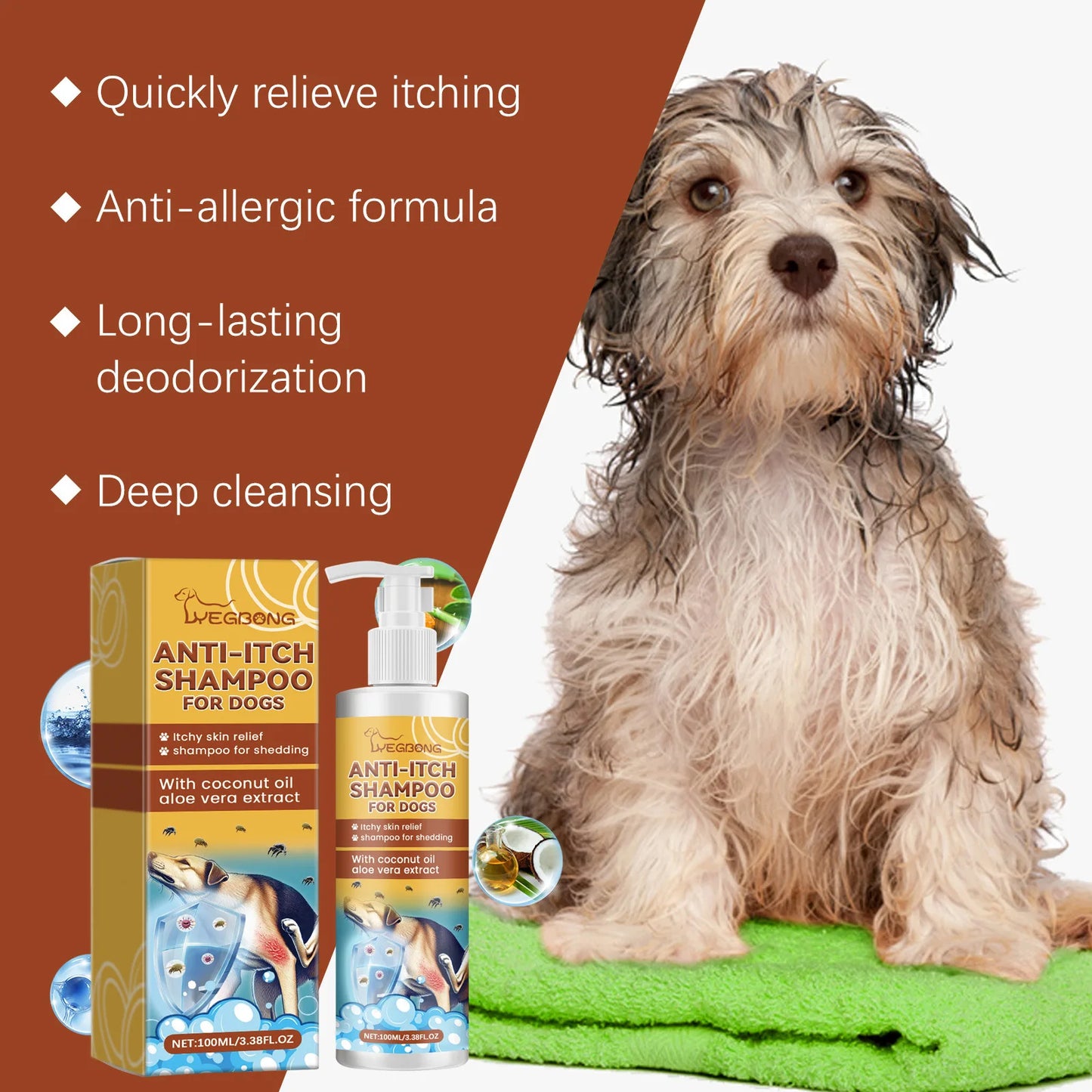 Dog Shampoo Conditioner Moisturizing for Sensitive Skin PH Balanced Anti Itching Flea Killer Dirt Mite Removal Pet Cleaning Foam Peaceful Pleasures Health and Wellness