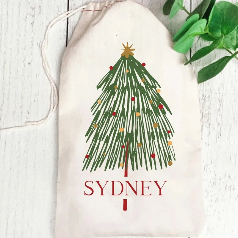 3-Pack Personalized Christmas Tree Drawstring Gift Bags for Kids Holiday Gift Bags Peaceful Pleasures Health and Wellness