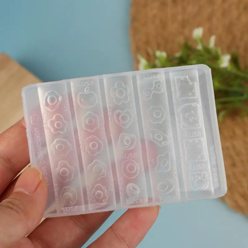 1 PCS Nail Mold Combination Cartoon Cute Flower Heart Shape Fried Egg Toast 3D Silicone Nail Decoration Transparent Mold Peaceful Pleasures Health and Wellness