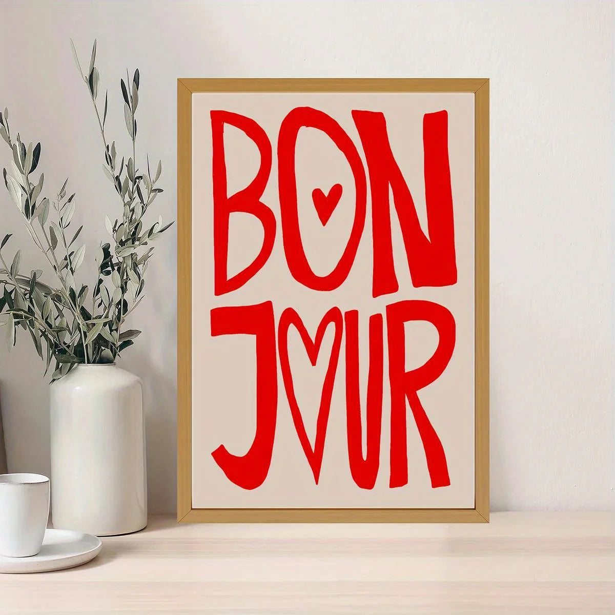 Bonjour Letter Print Art Poster Classic Modern Wall Art Canvas, Frameless Decor, Alphabet Theme for Cafe, Bar, Dorm Wall Hanging Peaceful Pleasures Health and Wellness ZLH4695 20x30cm No Frame