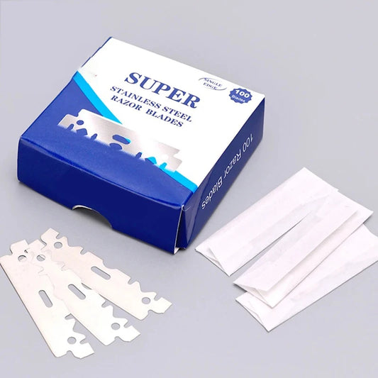 100-Pack Single-Sided Stainless Steel Razor Blades for Barbers Razor Blades Peaceful Pleasures Health and Wellness