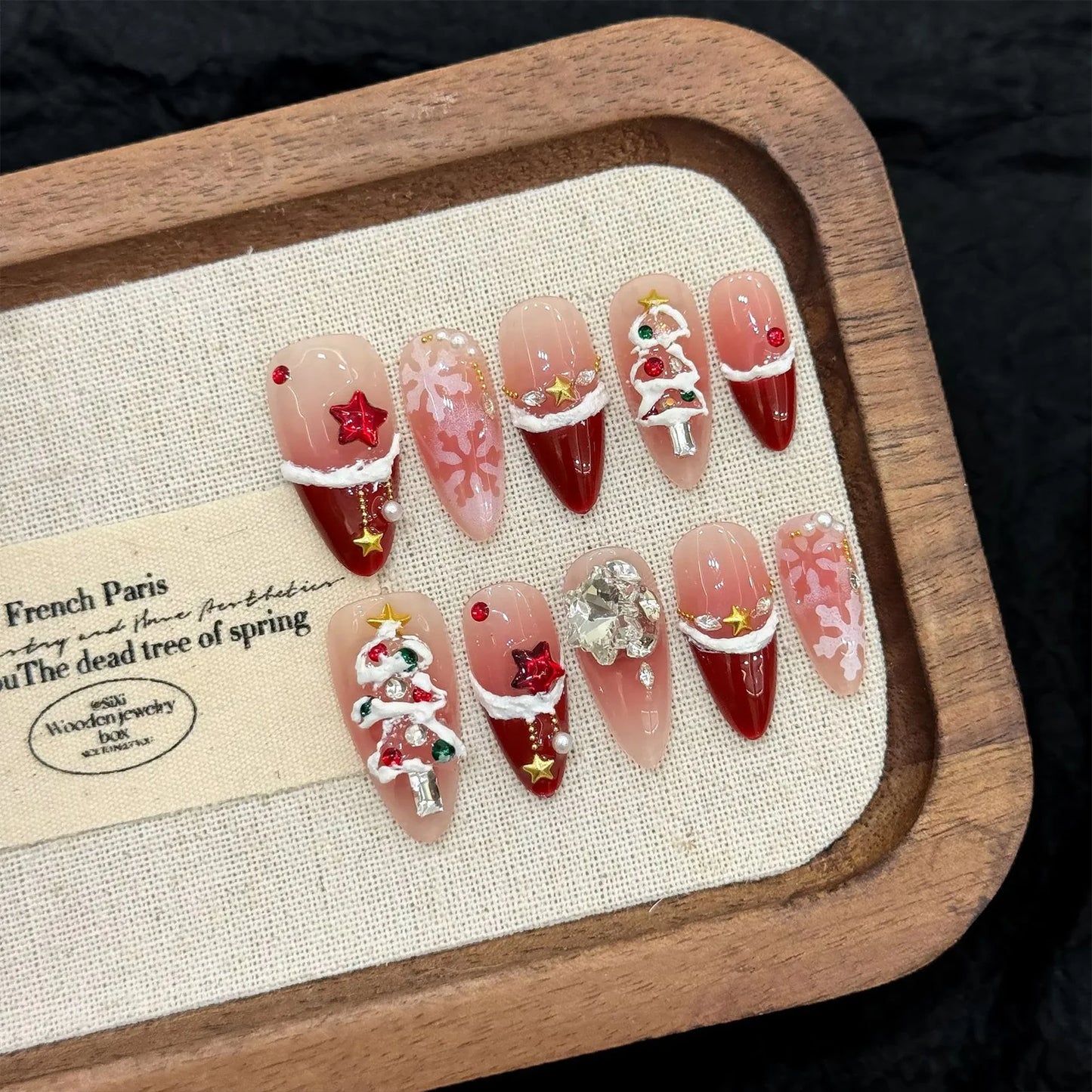 Christmas Press On Nails | Cat's Eye Red French Tip 3D Bows Press On Nails Peaceful Pleasures Health and Wellness M