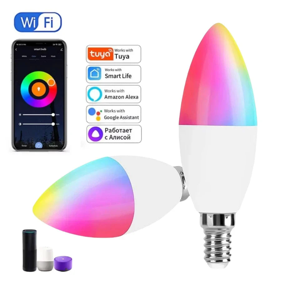 Tuya Smart E14 WiFi LED Candle Bulb – RGB, Alexa & Google Home
