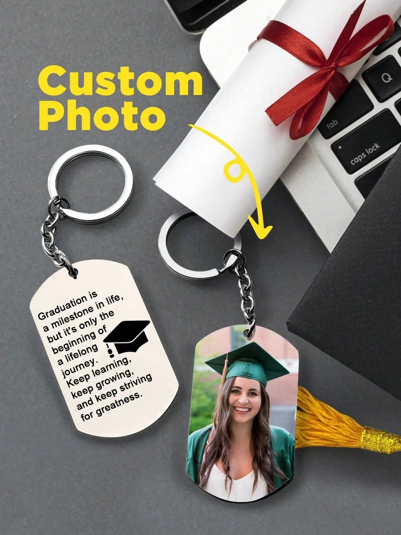 Custom Graduation Photo Keychain | Engraved Name Class of 2026