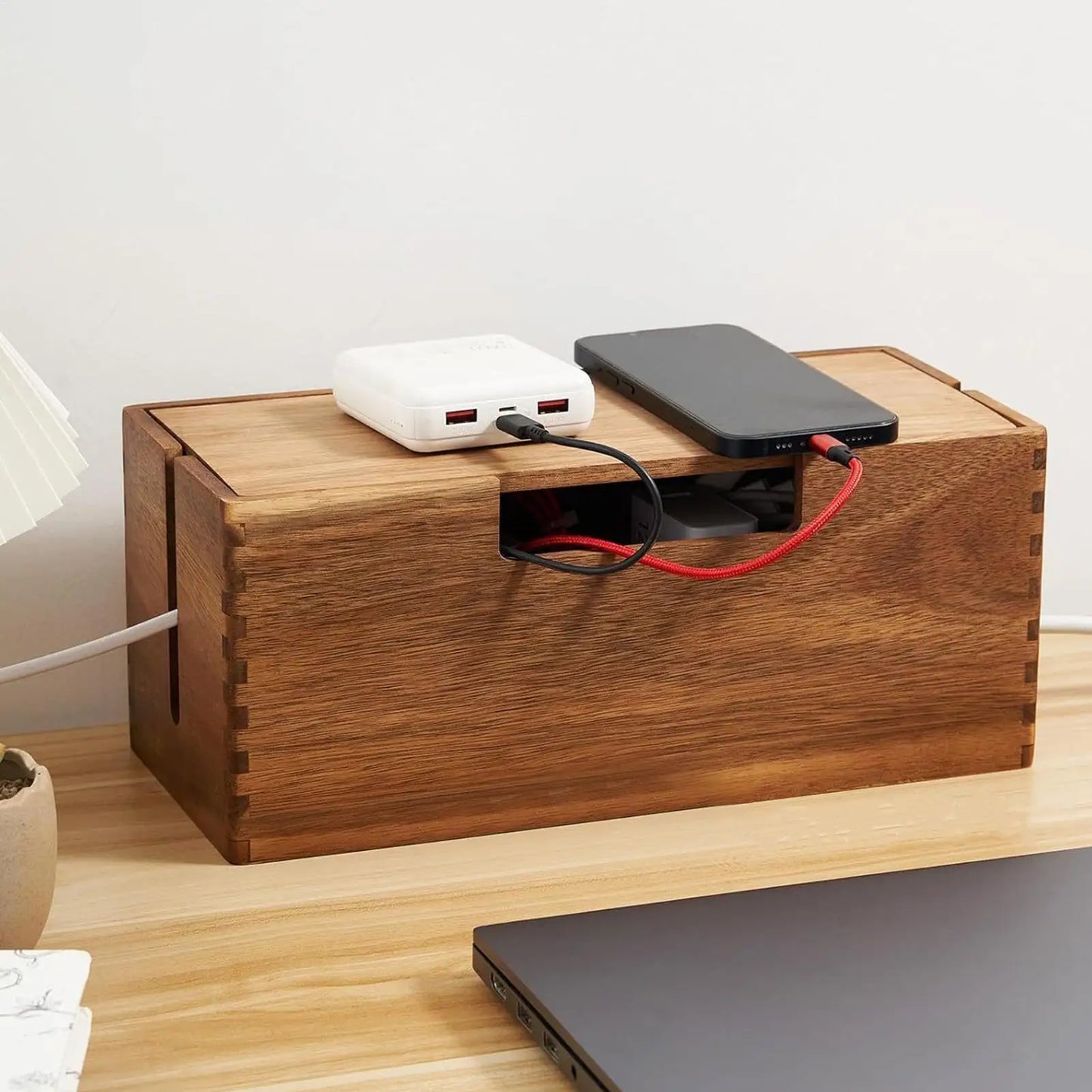 Wooden Cable Management Box – Cord & Charger Organizer