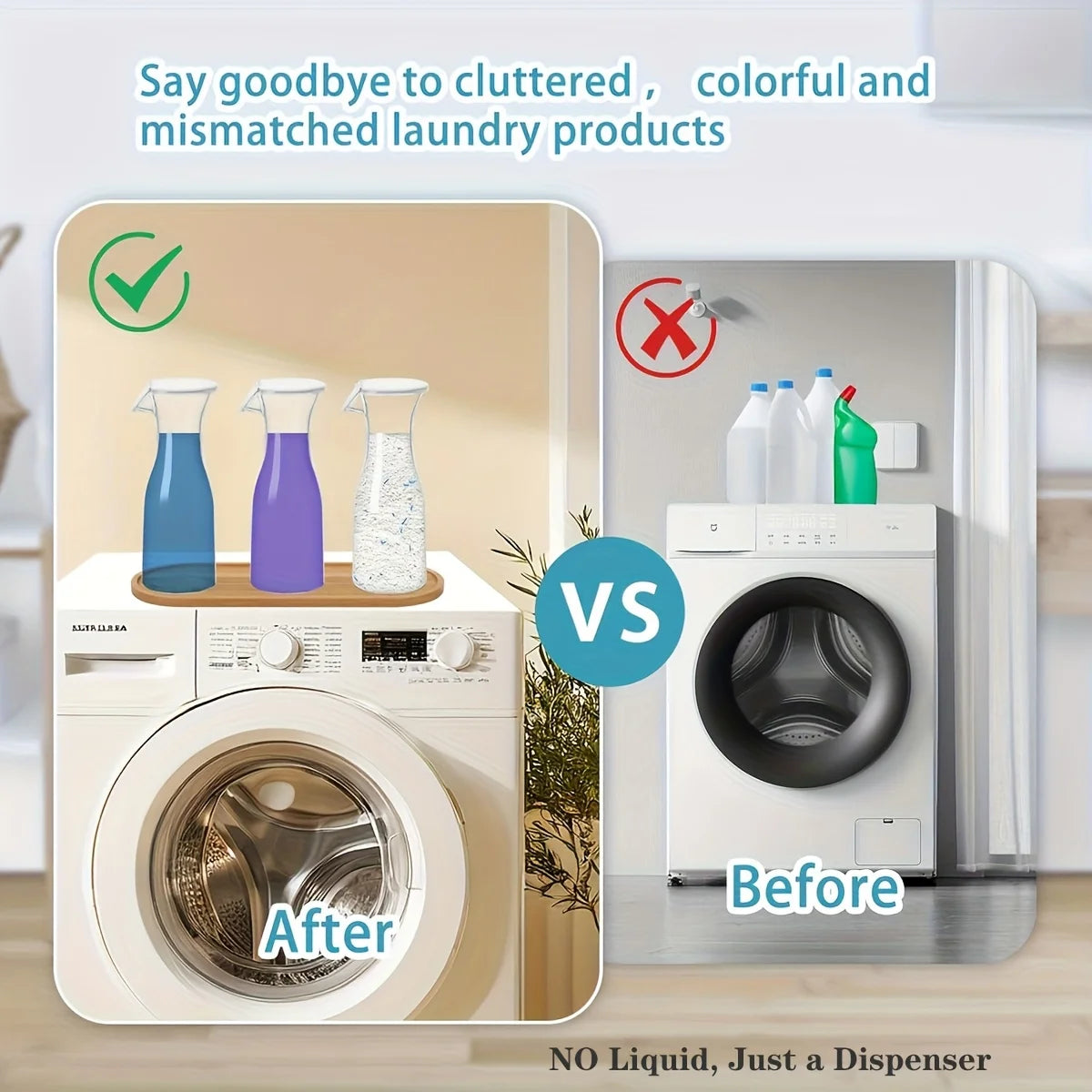 Laundry Detergent Dispenser with Label – 2 or 3 Pack Plastic Fabric Softener & Liquid Soap Dispenser for Laundry Room