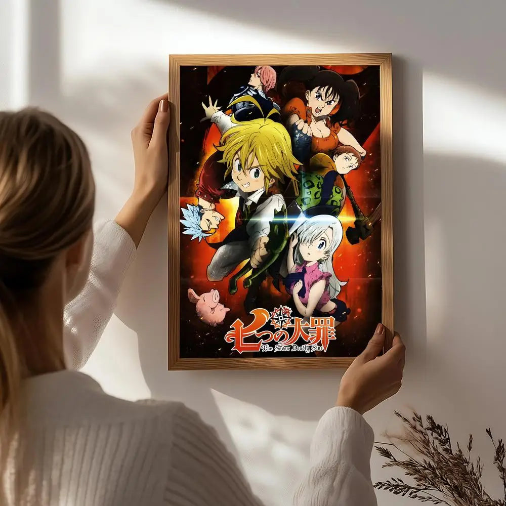 Anime T-The Seven Deadly Sins Poster HD Self Adhesive Waterproof Wall Art Ideal for Home Office Dorm Bedroom Great Gift Peaceful Pleasures Health and Wellness White9 30X40cmNoframe
