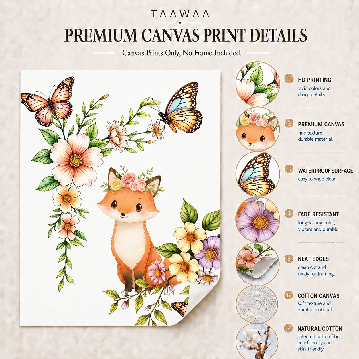 Custom Name Nursery Canvas Wall Art – Animals & Wildflowers Personalized Canvas Print Peaceful Pleasures Health and Wellness