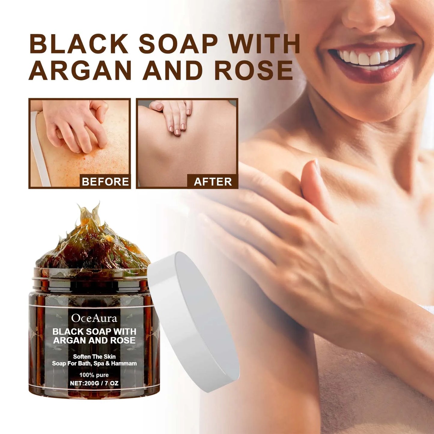 OceAura Black Beldi Soap Argan & Rose 200g – Body Scrub