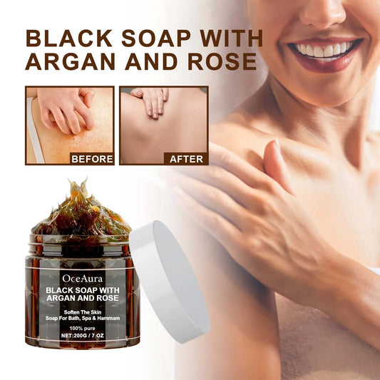 OceAura Black Beldi Soap Argan & Rose 200g – Body Scrub