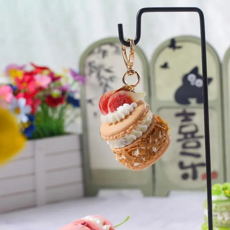 Fruit Macaron Cake Keychain | Cute Dessert Bag Charm for Girls