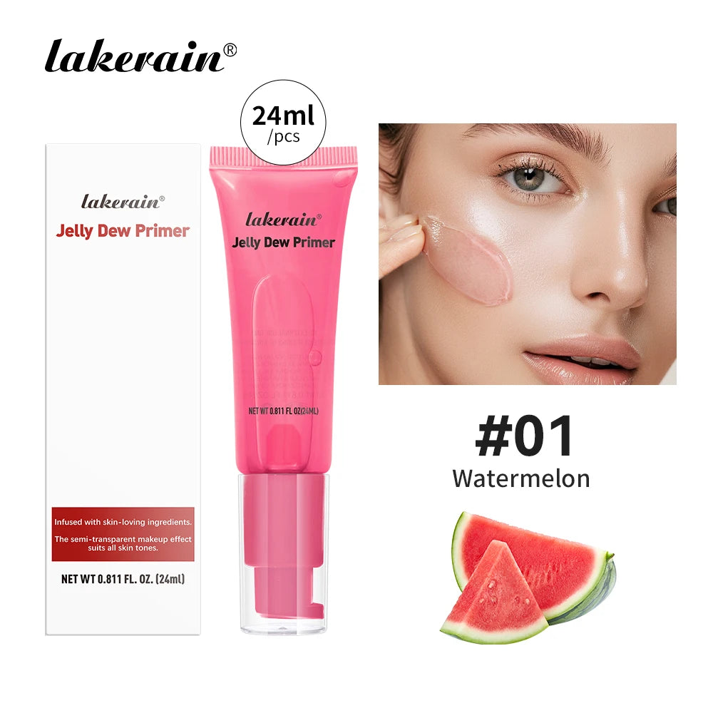 Lakerain Jelly Dew Primer Makeup Long Lasting Moisturising Semi-transparent Jelly Texture Pre Makeup Base Cream Cosmetics Peaceful Pleasures Health and Wellness Watermelon
