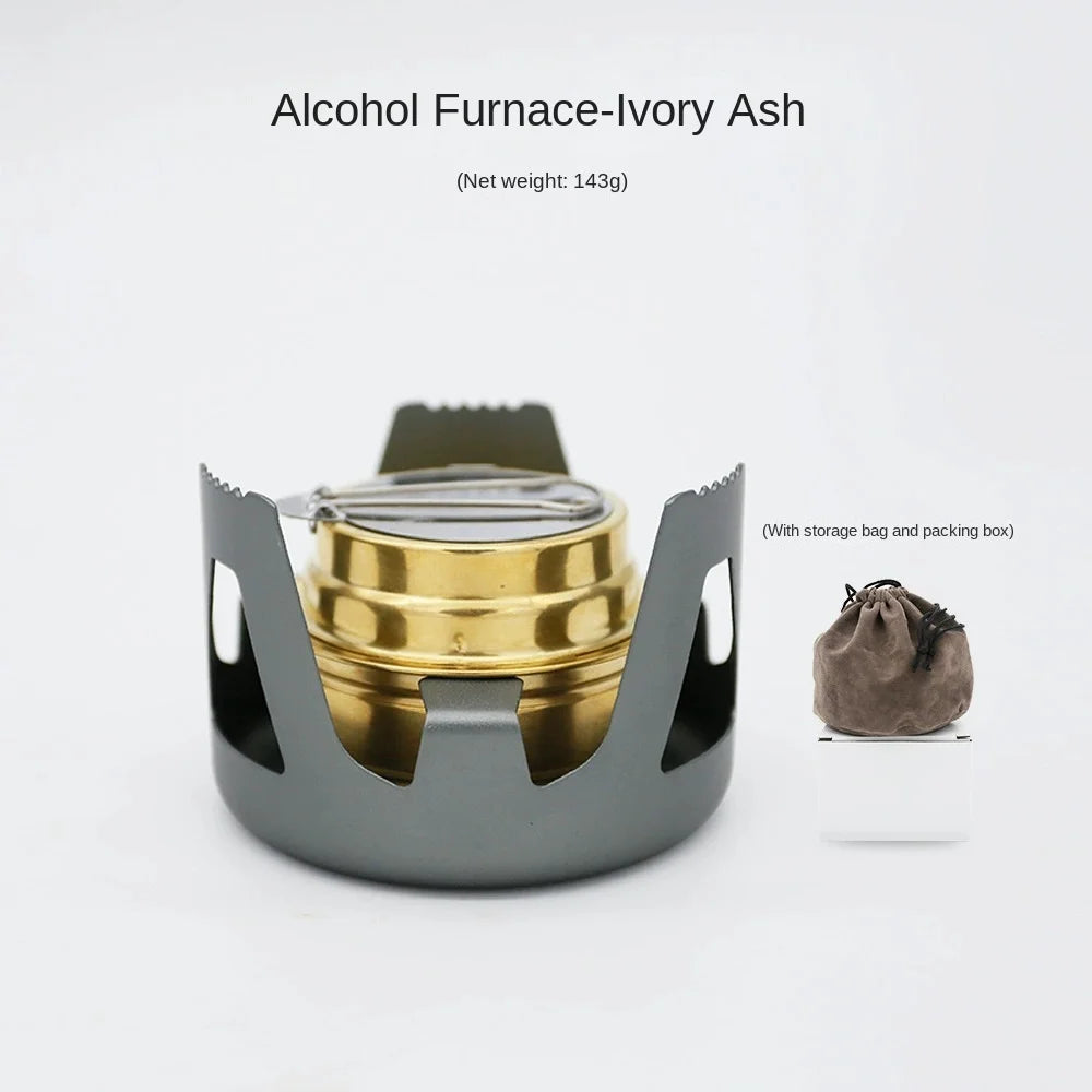 Portable Outdoor Mini Alcohol Stove Burner Ultralight Camping Cookware Set with Brass Spirit Furnace & Pot Holder Stand Peaceful Pleasures Health and Wellness Dark Grey