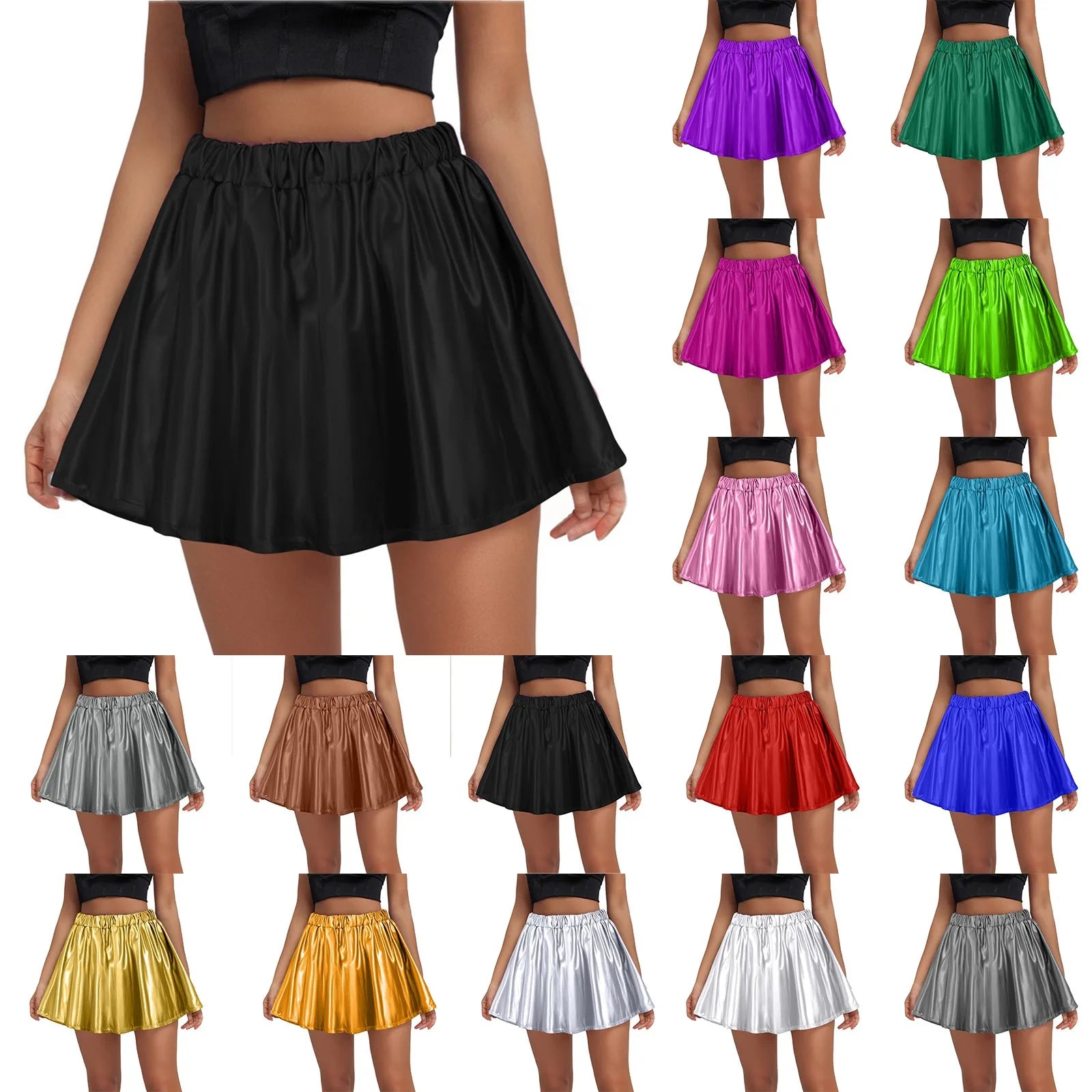 High Waist Pleated Latex Leather Women'S Skirt Fashion Loose Solid Short Skirt Sparkly Shiny Skirts For Women Summer Rave Party Peaceful Pleasures Health and Wellness