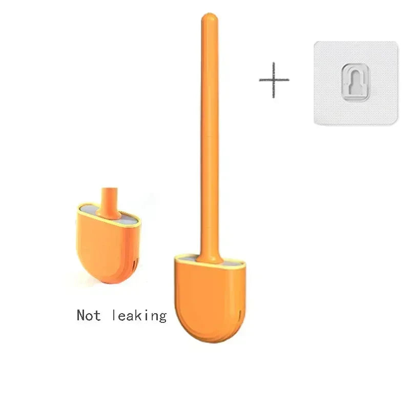 Silicone Toilet Brush & Wall-Mount Holder Set | Flexible Flat Head