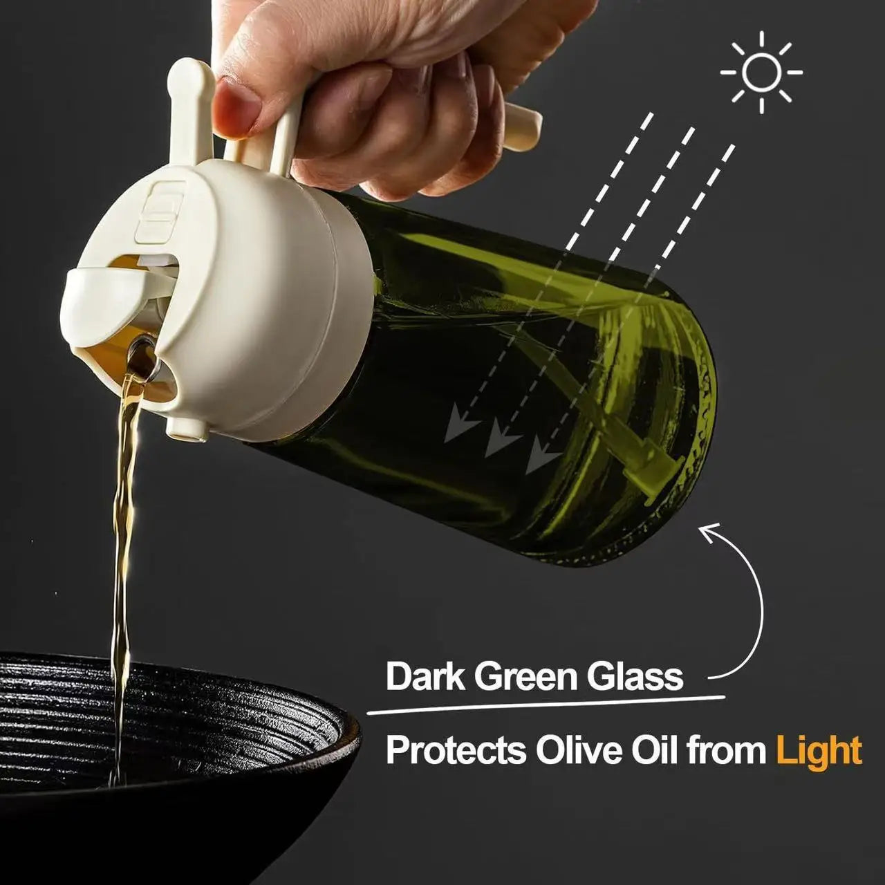 16oz Glass Oil Sprayer & Dispenser – Leakproof 2-in-1 Bottle