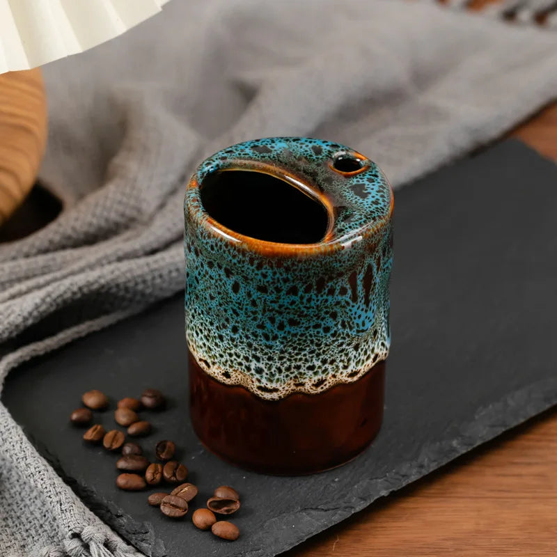 Cross Border Kiln Transformation Creative Mug, Large Capacity Ceramic Latte Gift Couple Coffee Cup, Sipping Breakfast Milk Cup Peaceful Pleasures Health and Wellness blue 320mL