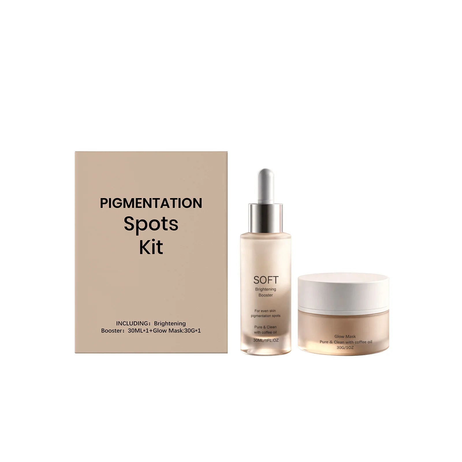 Brightening Skin Set Pigmentation Spots Kit 2PCS Dark Spots Corrector Even Skin Tone Set Face Serum Coffee Oil Infused Glow Mask Peaceful Pleasures Health and Wellness 1 Set