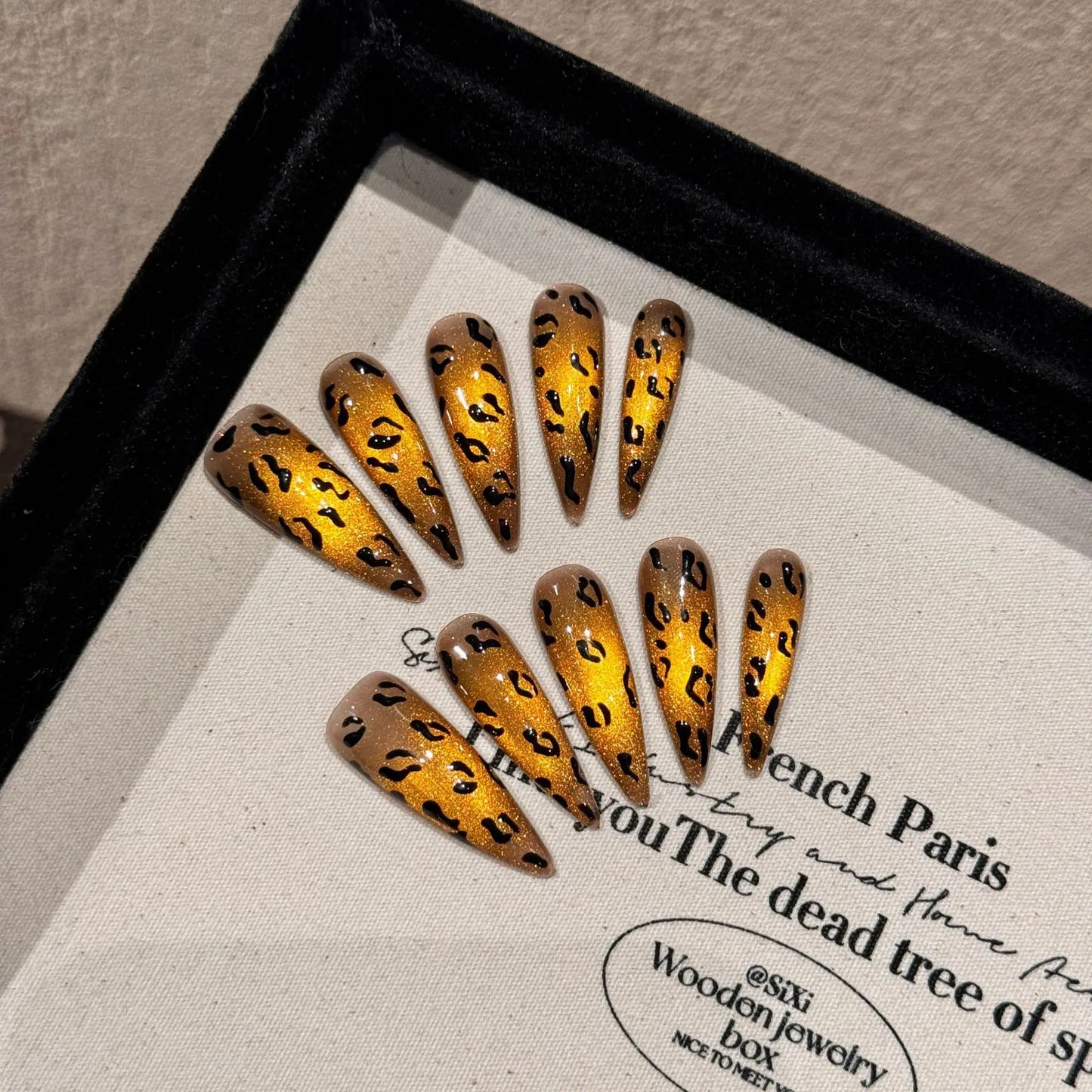 Handmade Press on Nails Leopard Print Cat Eye Fake Nail Tips for Women Girl Wearable Detachable Shiny Long Almond False Nails Peaceful Pleasures Health and Wellness