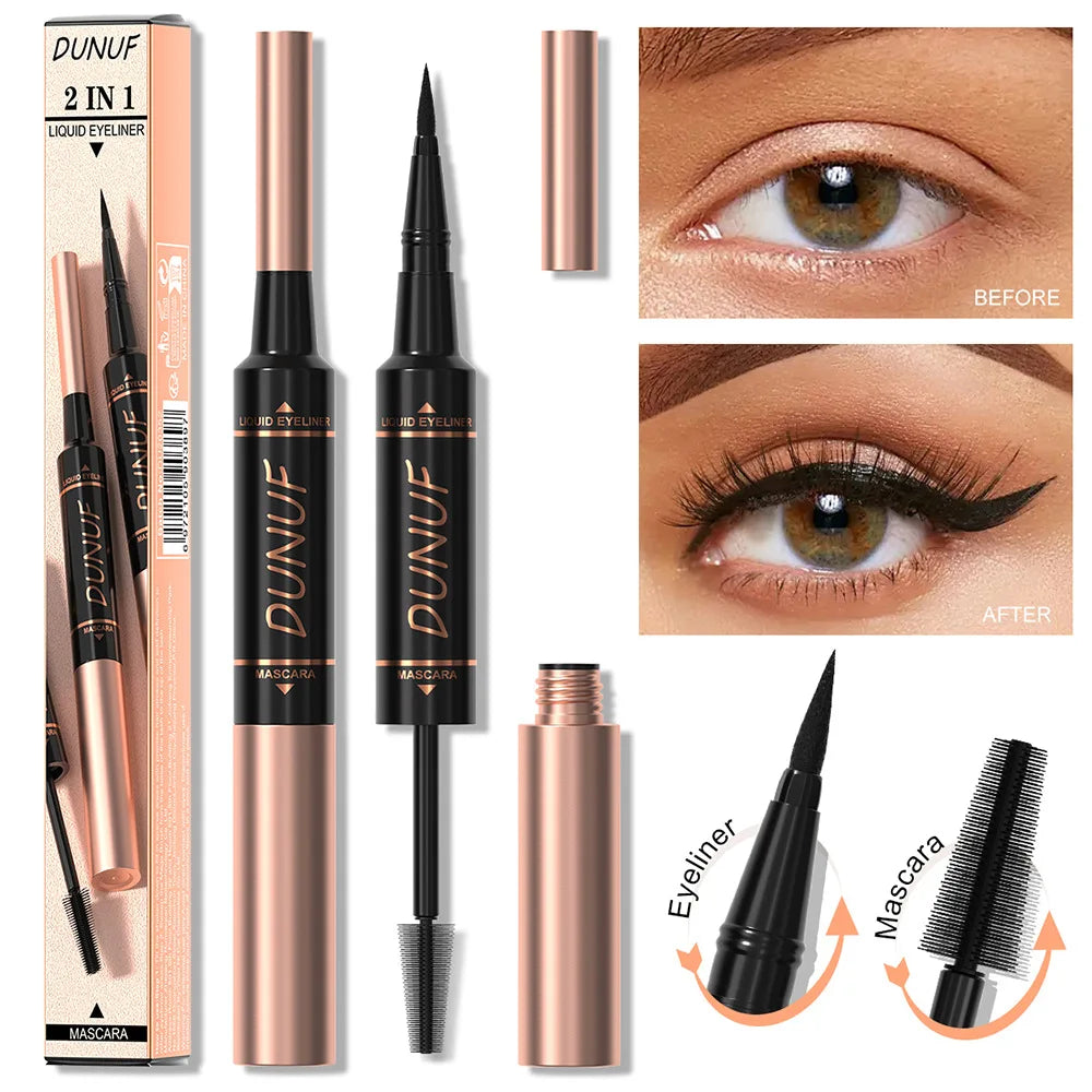 DUNUF 2-in-1 Mascara & Eyeliner – Waterproof, Volumizing Black