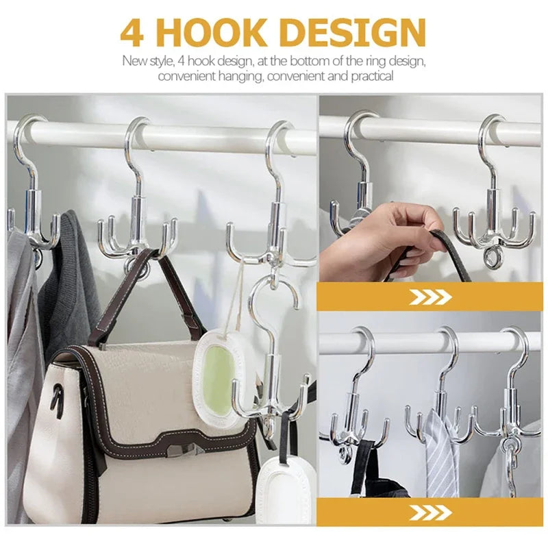 2pcs Multifunctional Rotating Clothes Hook Punch Free 4 Claws Rotation Coat Hanger Belt Organizer Scarf Storage Rack Wardrobe Peaceful Pleasures Health and Wellness