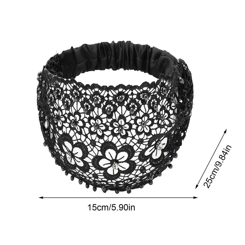 Floral Lace Wide Headband | Pearl Beaded Hair Accessory Women