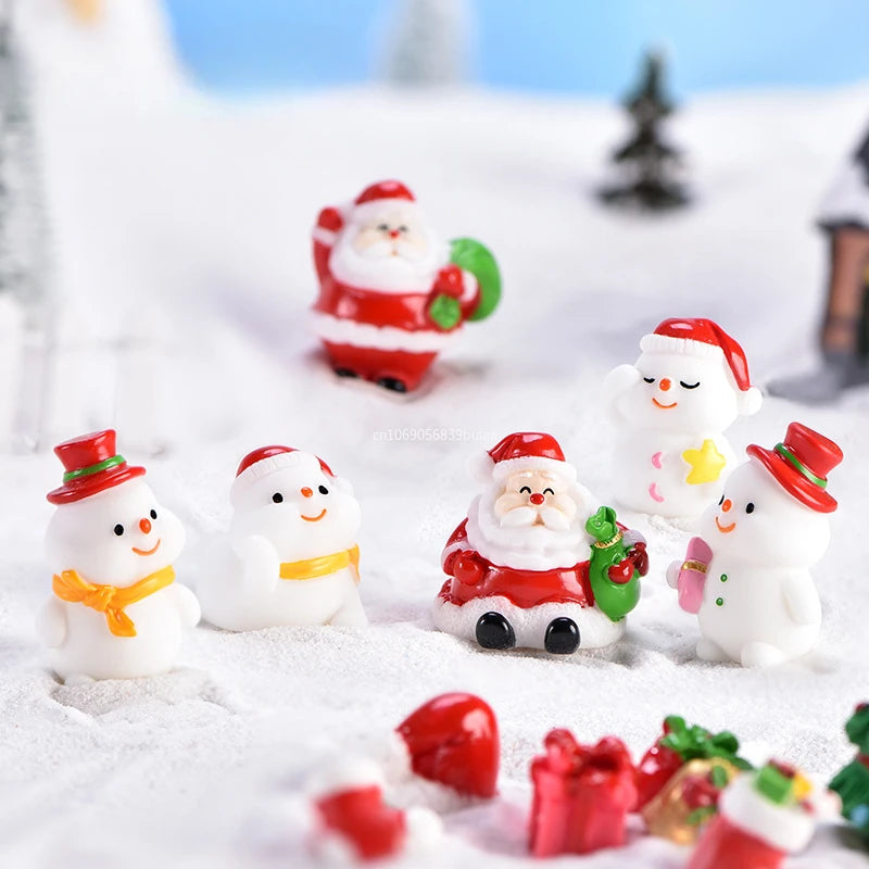 Mini DIY Resin Christmas Santa Snowman Figurine Micro Landscape Model Miniature Garden Figurine New Year Home Ornament Decor Peaceful Pleasures Health and Wellness