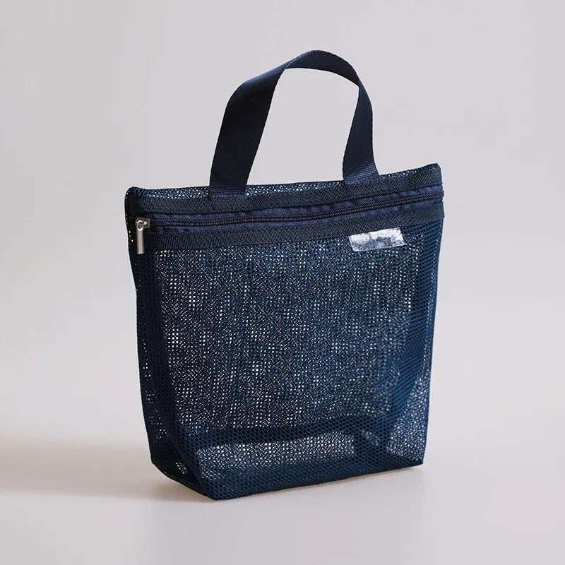 Portable Mesh Makeup Toiletry Storage Bags Handbags Travel Washing Body Shower Tools Organizer Hanging Cosmetic Organizer Pouch Peaceful Pleasures Health and Wellness Navy blue