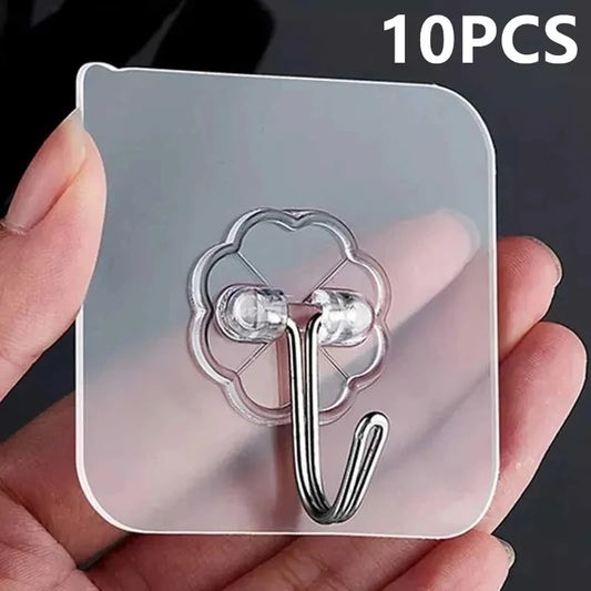 10-Pack Clear Self-Adhesive Wall Hooks | Stainless Steel Self-Adhesive Wall Hooks Peaceful Pleasures Health and Wellness 9YSGG 10 PCS
