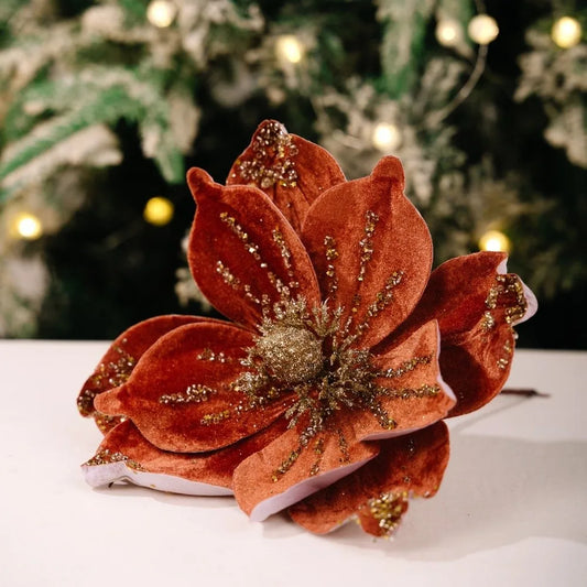 26cm Glitter Poinsettia Artificial Christmas Flower | DIY Decor Artificial Christmas Flower Oasis Select Orange