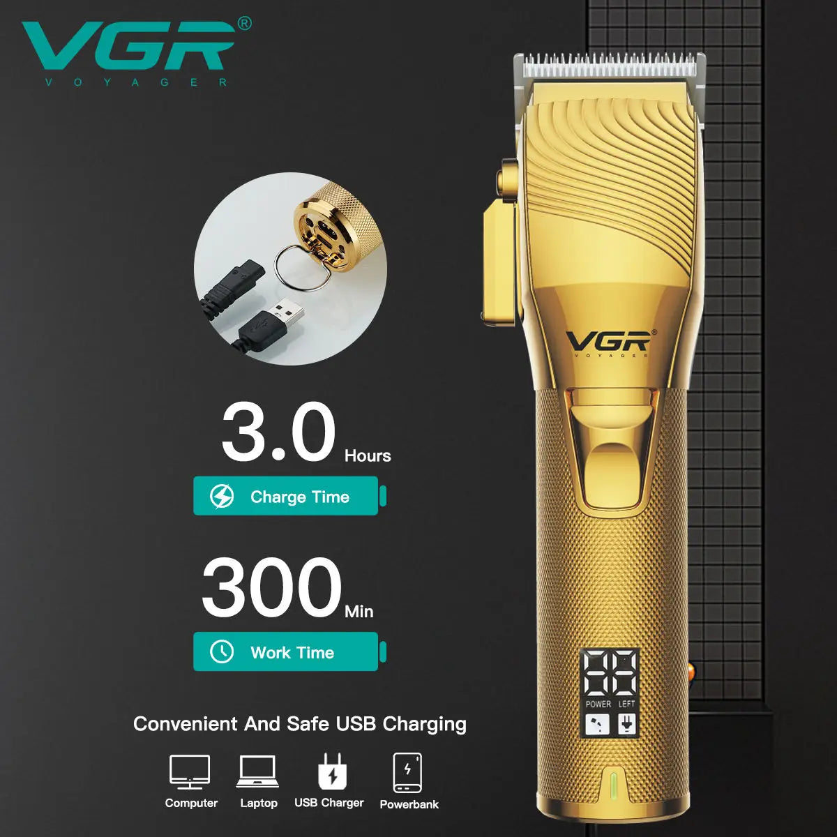VGR 280 Electric Hair Trimmer Cordless Professional Rechargeable Golden Best Barber Hair Clipper for Men Peaceful Pleasures Health and Wellness