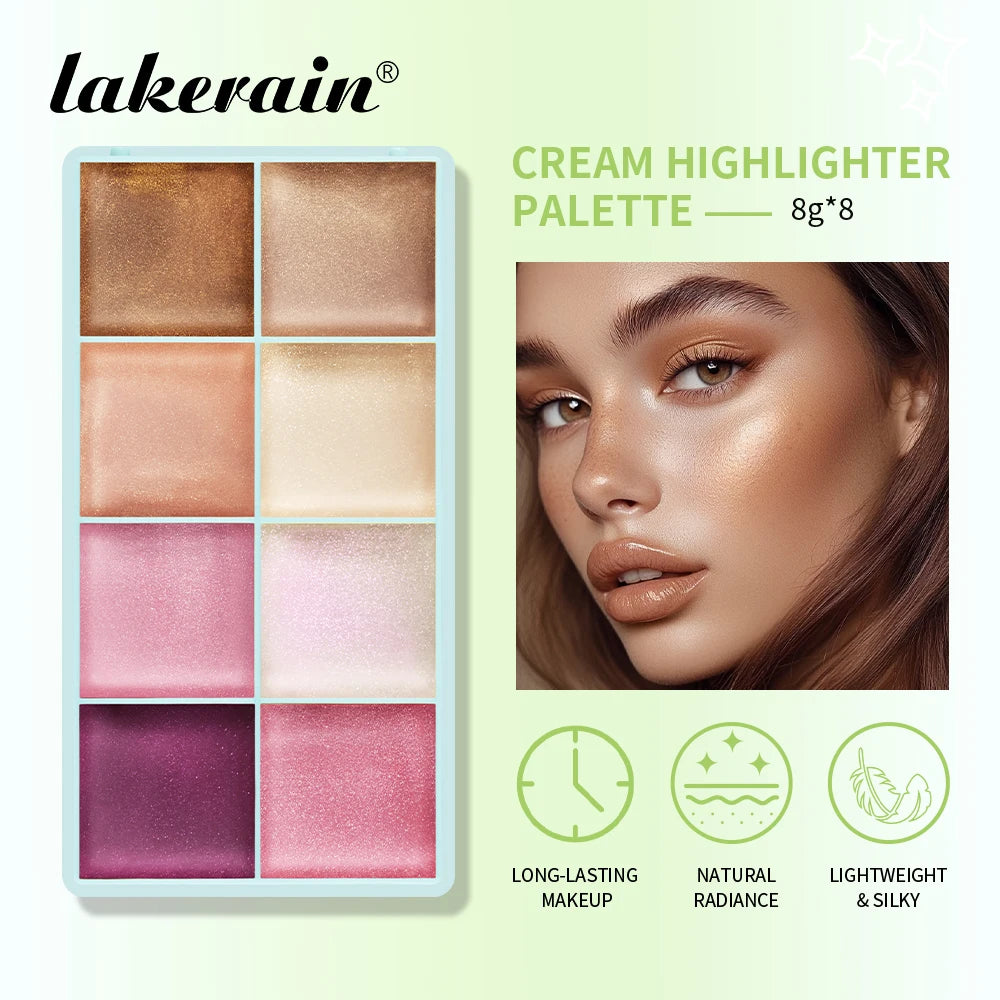 8Colors Cream Highlighter/Brow/Blush Palett Face Brighten Highlighter Blush&Contouring Shimmer Waterproof Makeup Tool Cosmetics Peaceful Pleasures Health and Wellness highlight palete