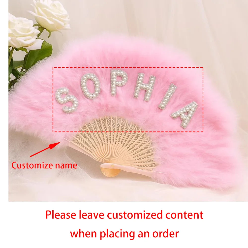 Custom Fluffy Bridal Fan | Vintage Boho Wedding Fan & Gift
