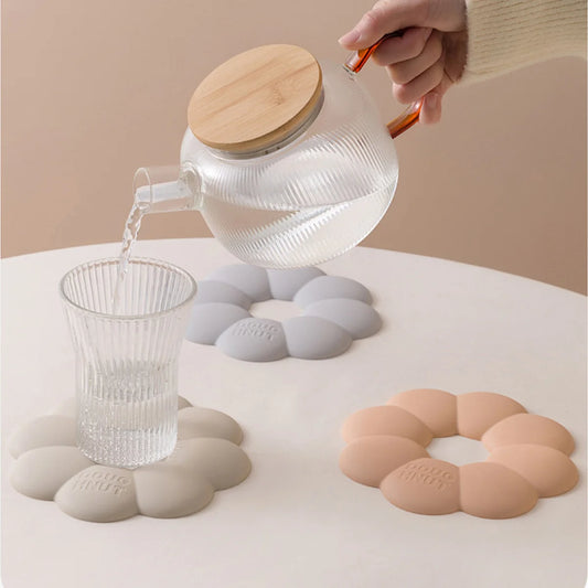 1PCS Silicone Anti Scalding Placemats Insulation Placemat For Table And Bowl Pendable Design Silicone Table Mats For Coffee Peaceful Pleasures Health and Wellness Pink M Rectangular