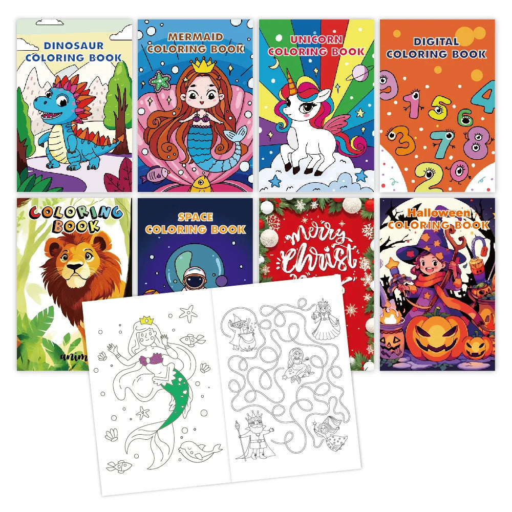 Kids Holiday Party Coloring Book 8 Theme Doodle Drawing Cartoon
