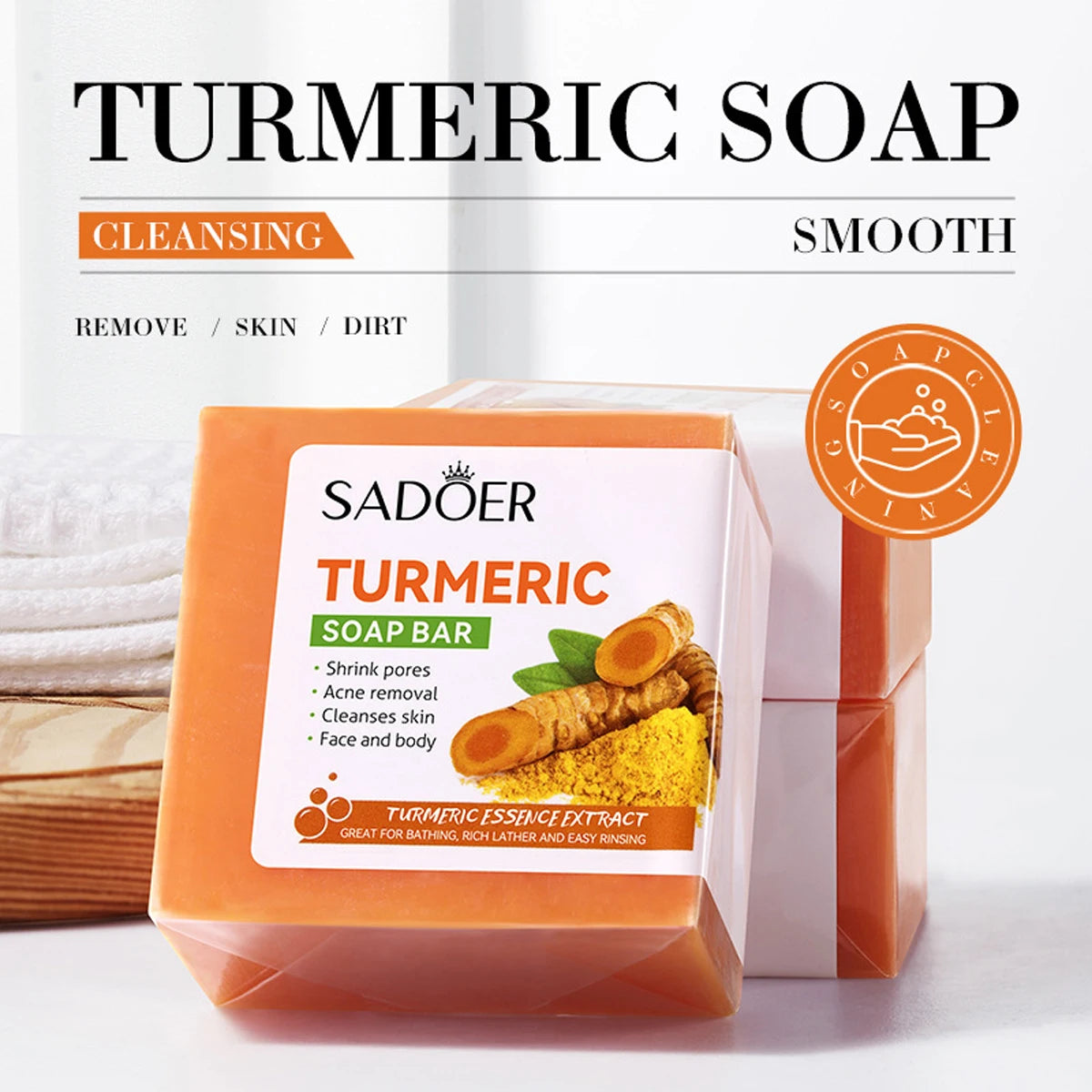 Turmeric Soap Bar - Shrink Pores, Remove Acne, Cleanse Skin, And Smooth Face & Body With Turmeric Essence Extract Peaceful Pleasures Health and Wellness Turmeric Soap 100g