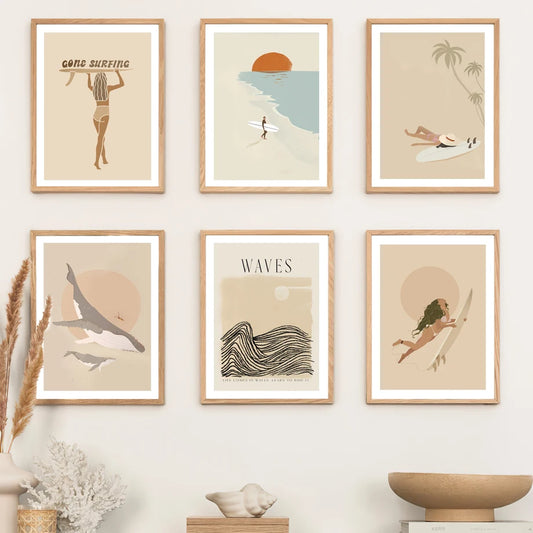 Nordic Summer Beach Canvas Wall Art | Sea, Whale & Sun Print Canvas Wall Art Print Peaceful Pleasures Health and Wellness