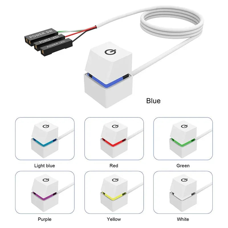 2M RGB LED Lights Computer Desktop Switch PC Motherboard External Start Power On/Off And Reset Button Extension Cable Key Switch Peaceful Pleasures Health and Wellness White Button