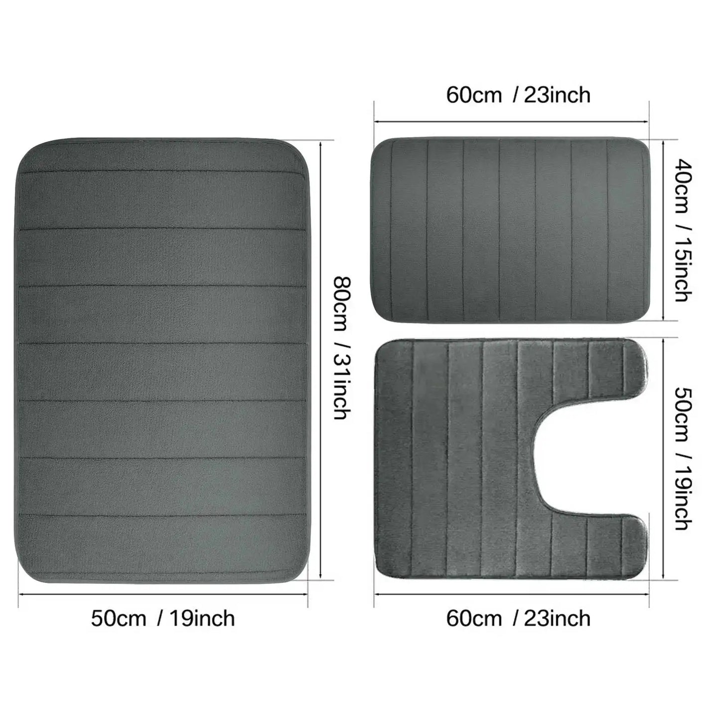 3Pc Sets Bath Mats Non Slip Memory Foam Bathroom Soft Rugs Water Absorption Dry Fast Bath Mat Machine Washable For Home Floor Peaceful Pleasures Health and Wellness dark gray 3pcs set