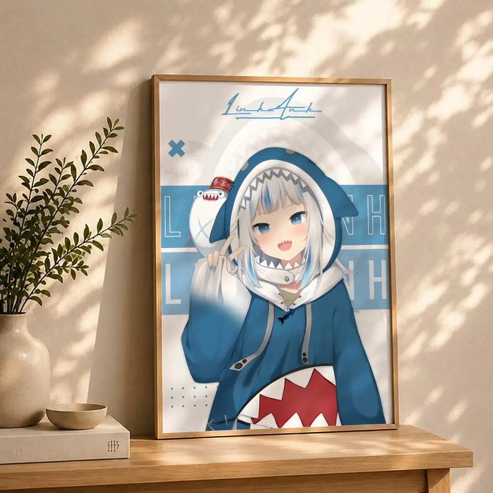 Vtuber G-Gawr GuraS Poster HD Self Adhesive Waterproof Wall Art Ideal for Home Office Dorm Bedroom Great Gift Peaceful Pleasures Health and Wellness White14 15X20cmNoframe