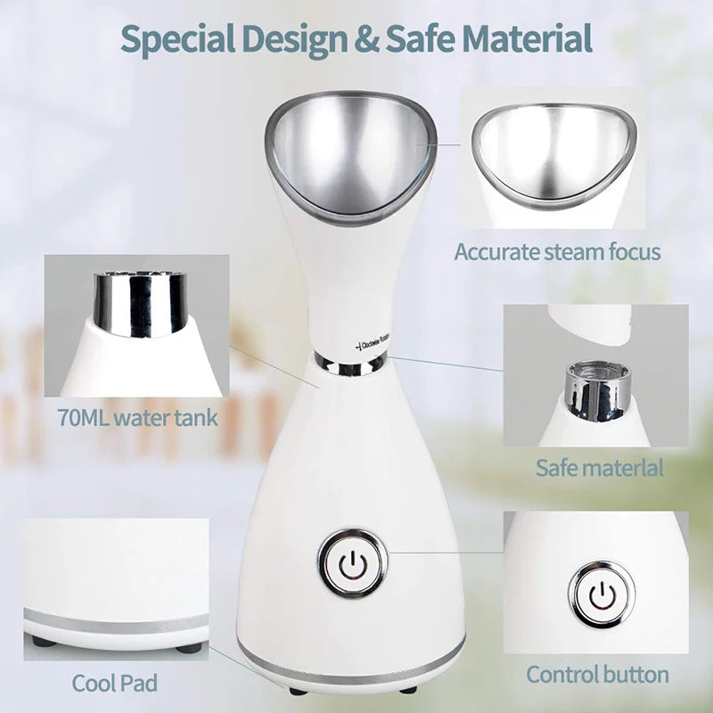 Salon Professional Spa Private Label Electric Hot Warm Mist Ionic Nano Portable Mini Face Facial Steamer Peaceful Pleasures Health and Wellness