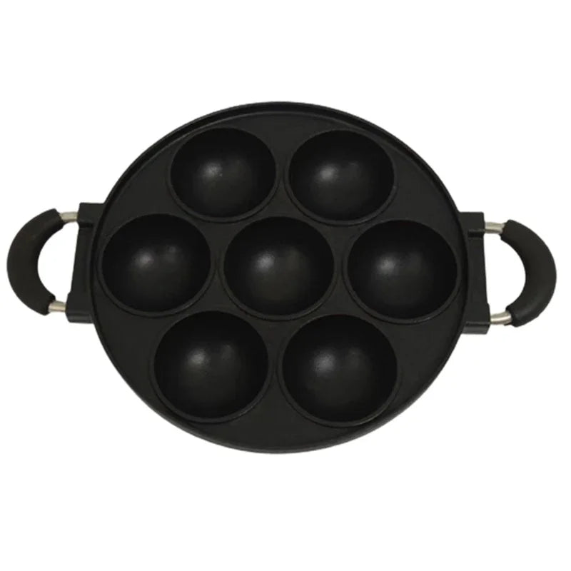 7 Hole Cake Cooking Pan Cast Iron Omelette Pan Non-stick Cooking Pot Breakfast Egg Cooking Pie Cake Mold Cookware Kitchenware Peaceful Pleasures Health and Wellness black