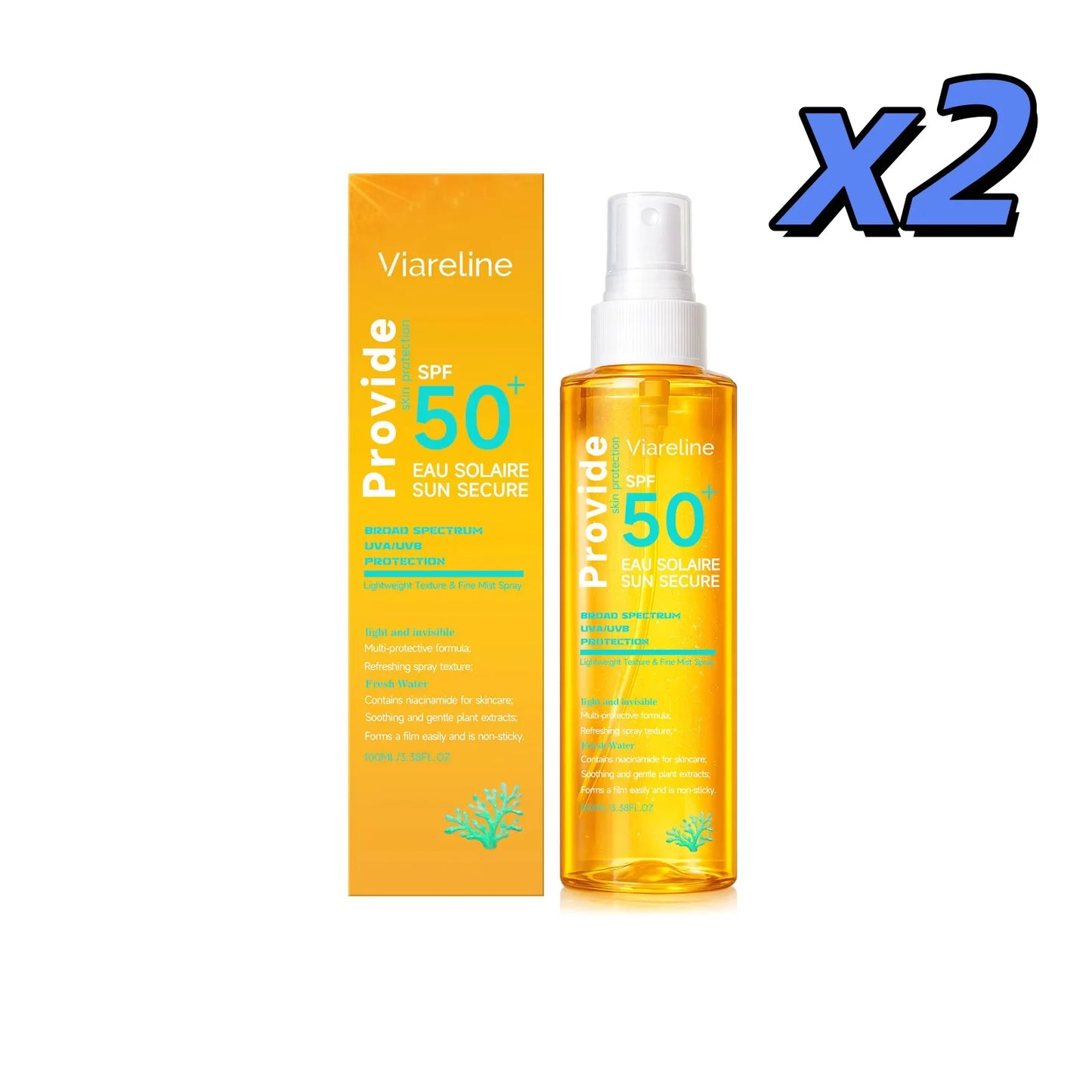 Coral Reef Safe Sunscreen Spray Waterproof Sweatproof Resistant Prevent Sunburn Moisturizing Refreshing Strong Facial Body Spray Peaceful Pleasures Health and Wellness 2 x 100ml boxed