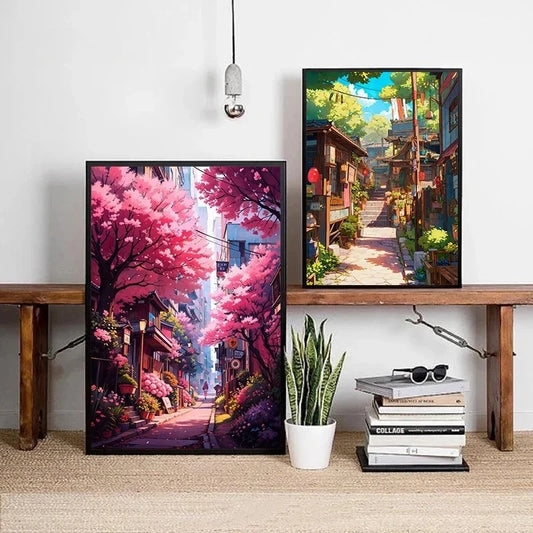 Japanese Sakura Street Canvas Wall Art | Unframed Poster Print Canvas Wall Art Peaceful Pleasures Health and Wellness